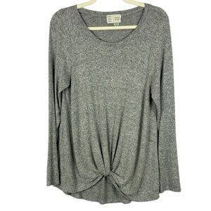 Anthropologie Saturday Sunday Heather Gray Long Sleeve Twist Front Large Top